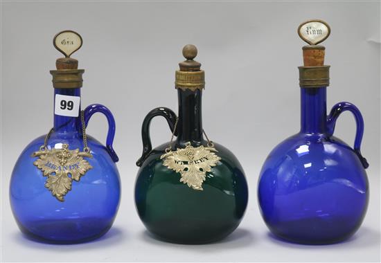 Three 19th century coloured glass decanters